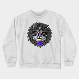 Cat Purple Rose Wreath Crewneck Sweatshirt